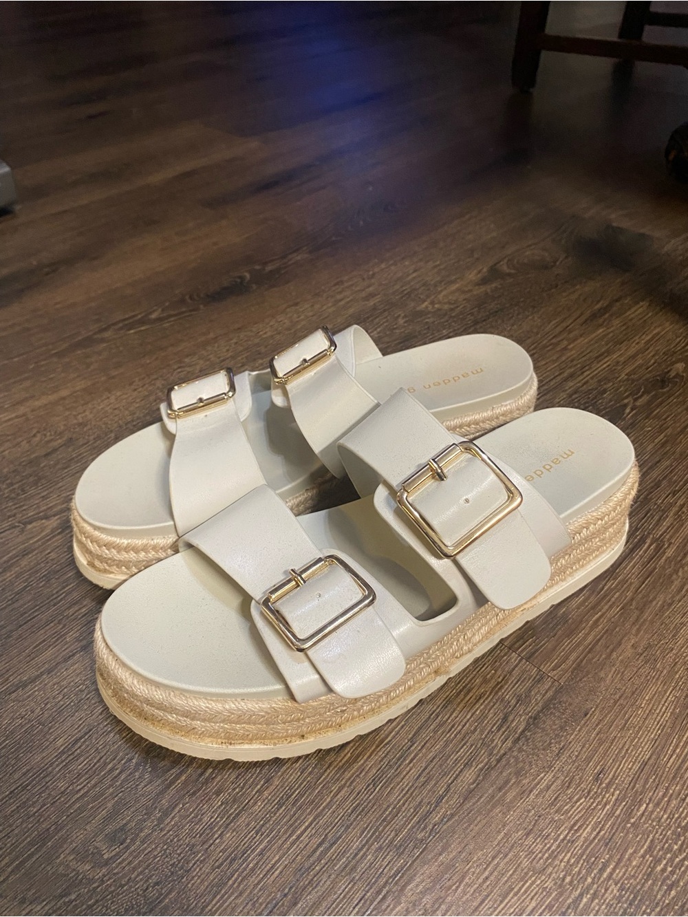 Women’s Madden Girl Cream Double-Buckle Platform Sandals